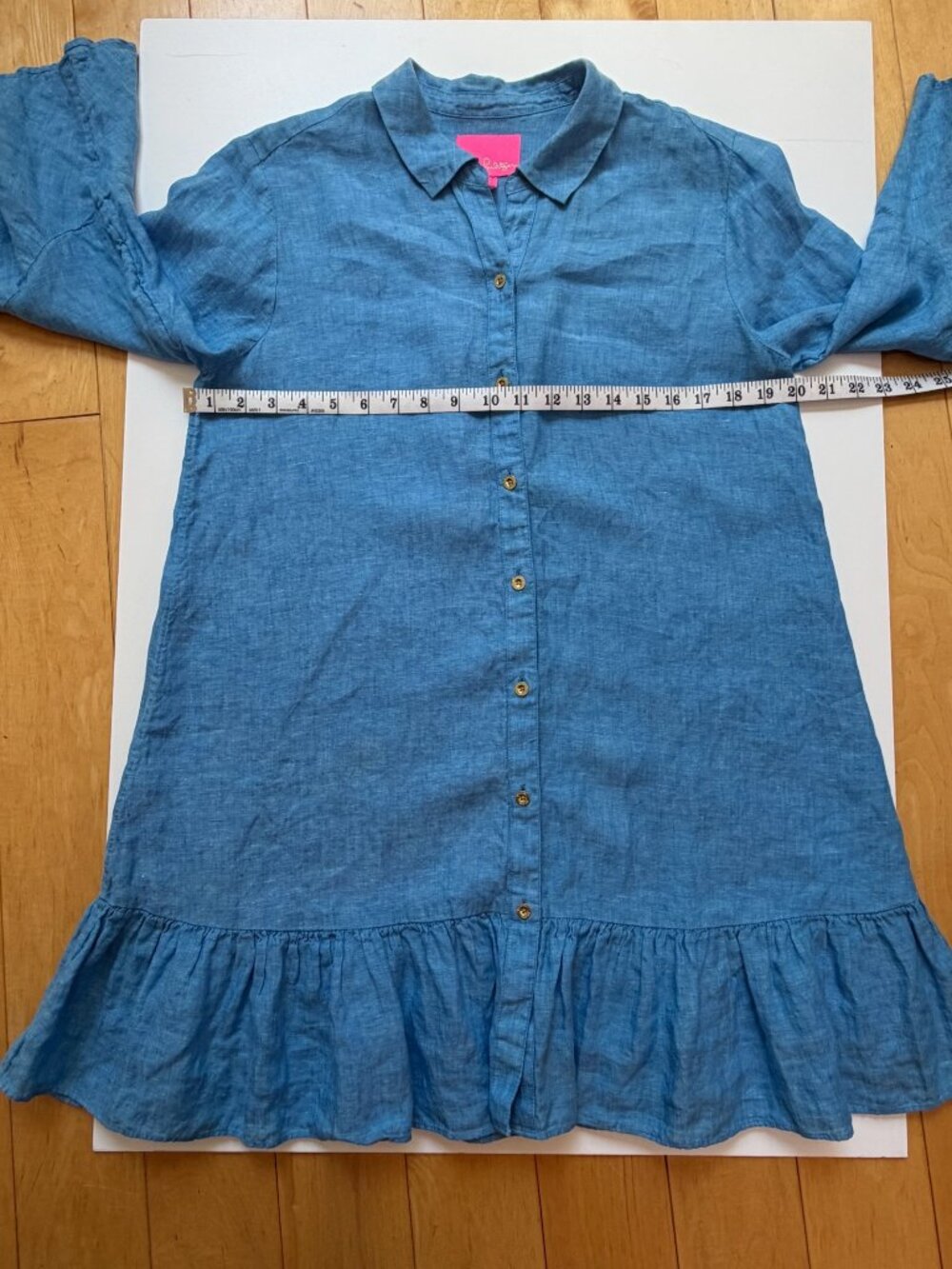 LILLY PULITZER Blue Linley 100% Linen Ruffled Button-Down Coverup Tunic Size M - Picture 5 of 10